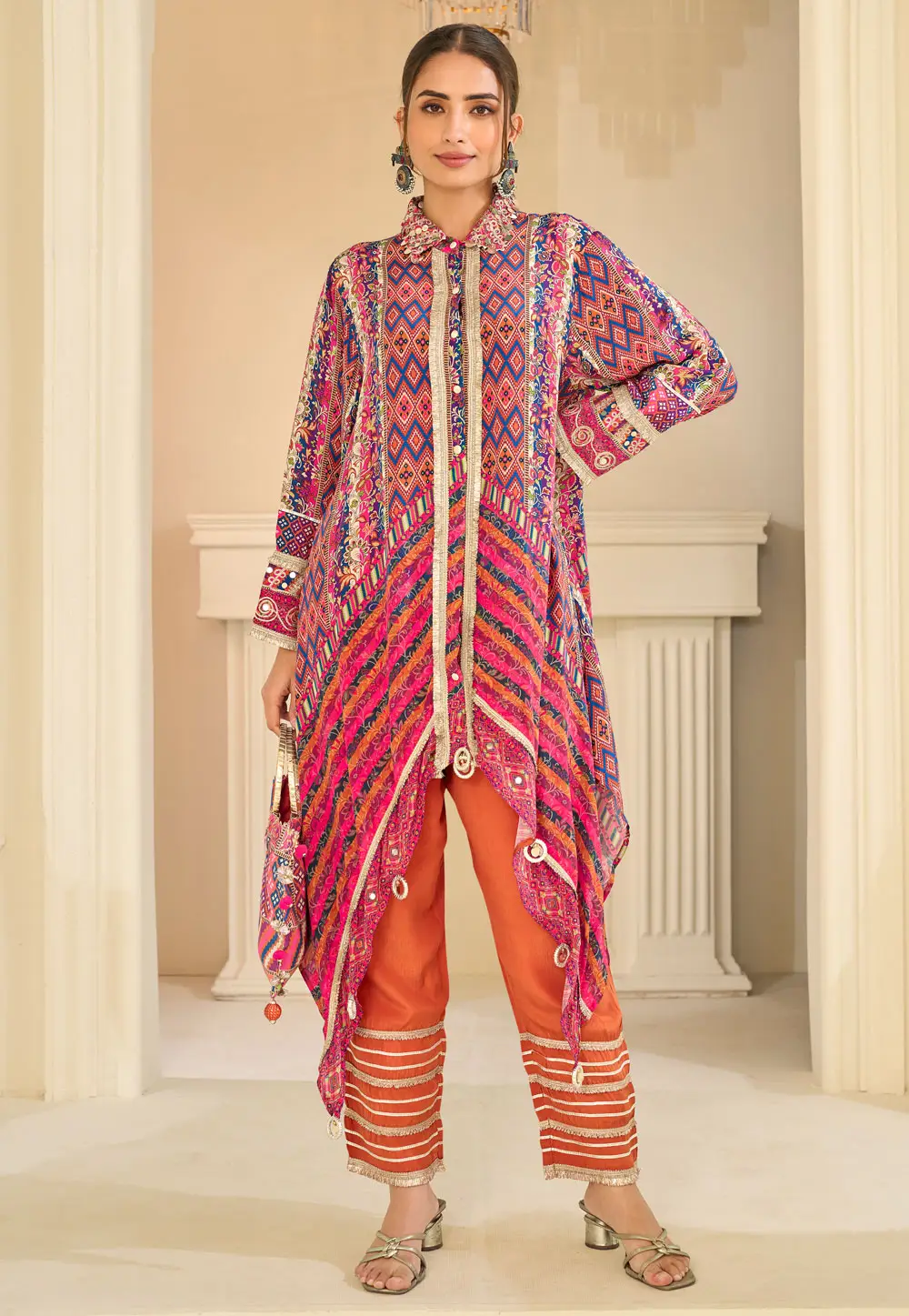 Pink Crepe Silk Kaftan 332622