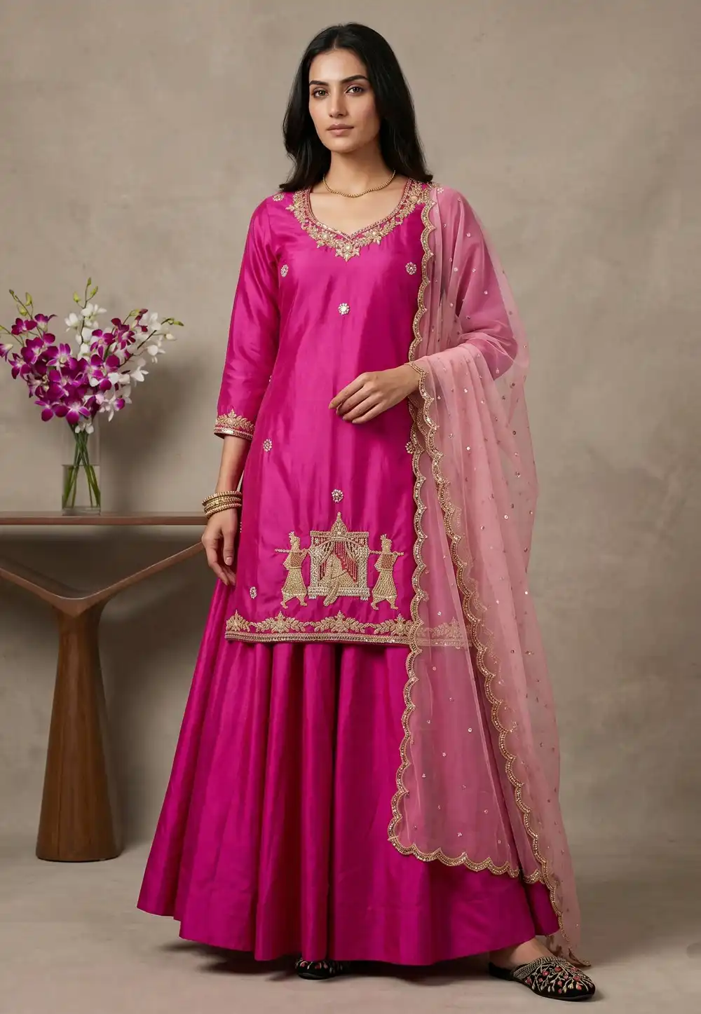 Pink Crepe Silk Readymade Indo Western Lehenga Choli 330352
