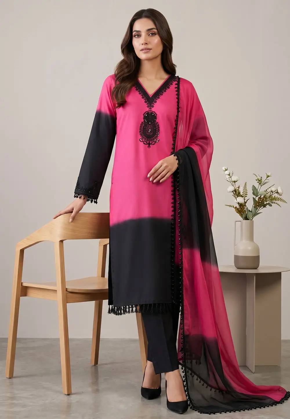 Pink Crepe Silk Readymade Pakistani Suit 332025