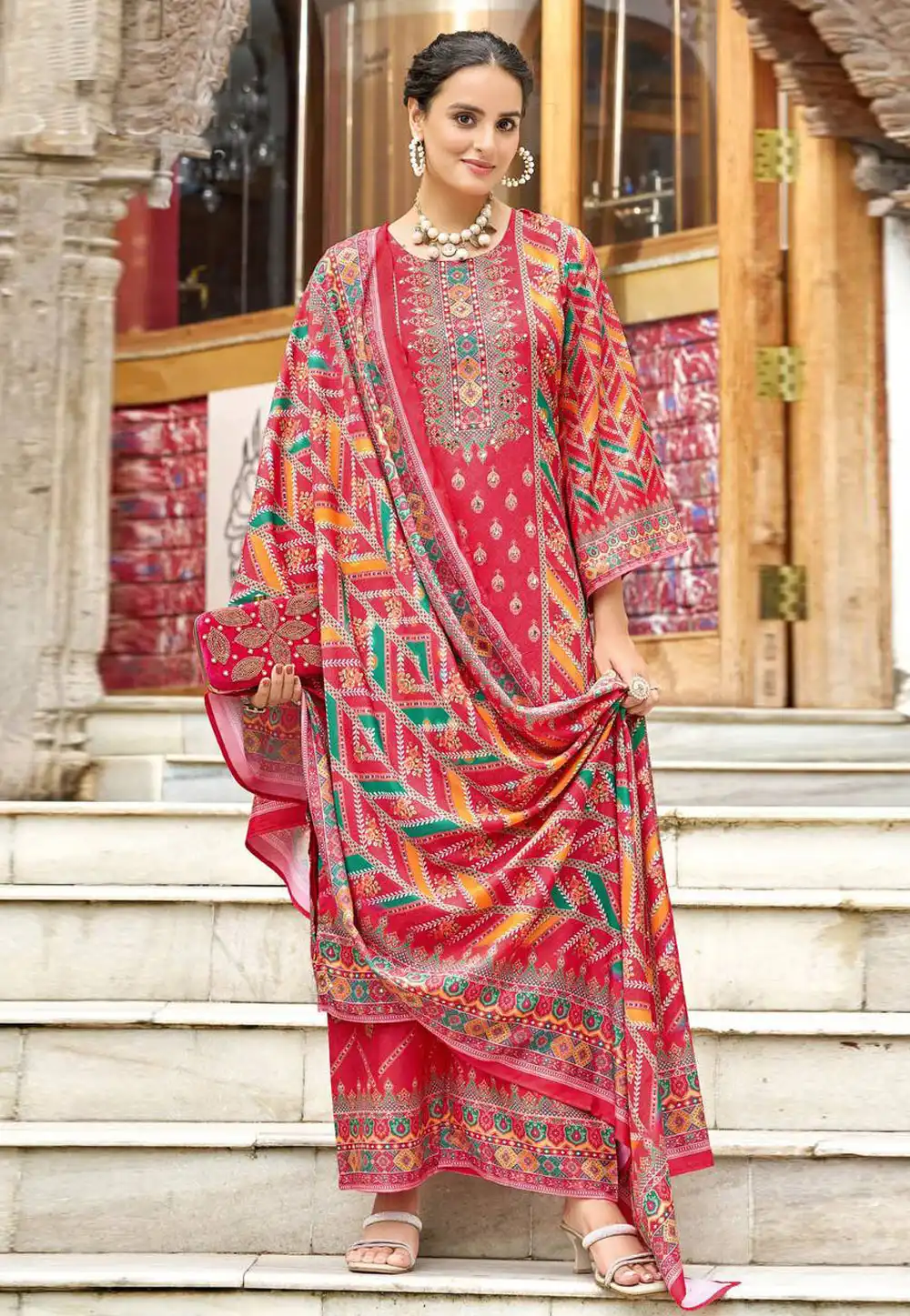 Pink Crepe Silk Readymade Palazzo Suit 327951