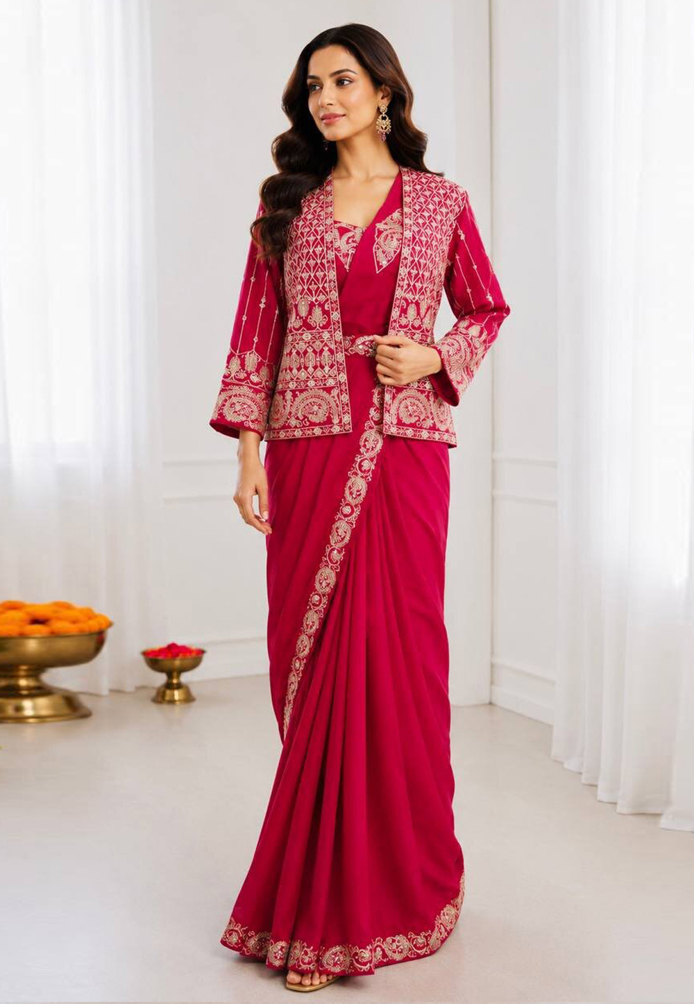 Pink Crepe Silk Saree With Blouse 329834