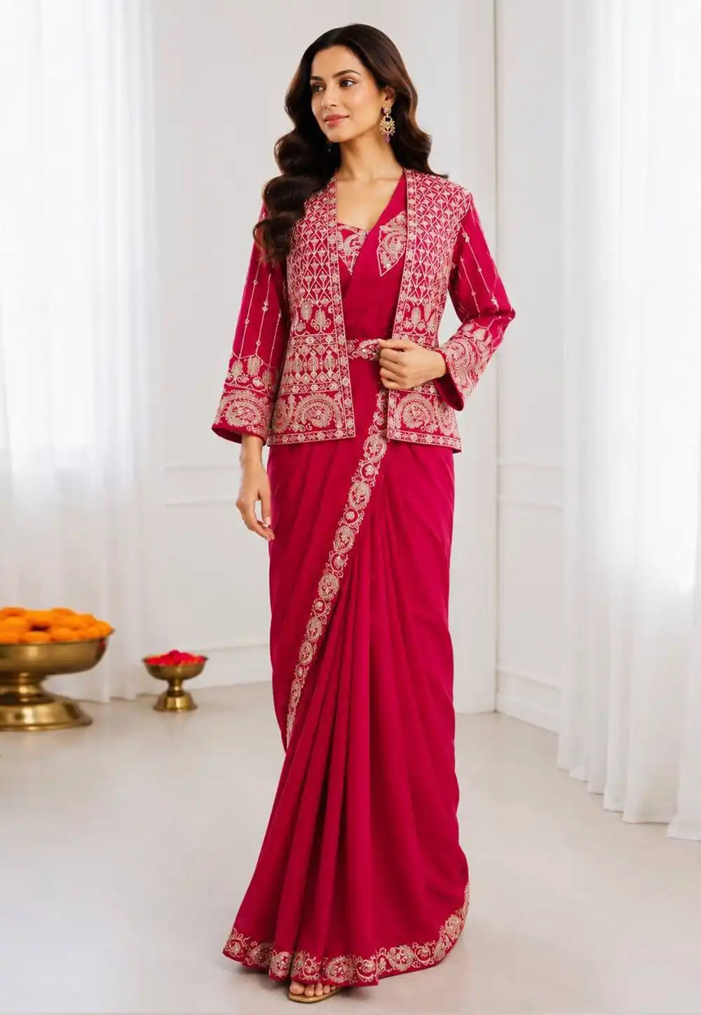 Pink Crepe Silk Saree With Blouse 329834