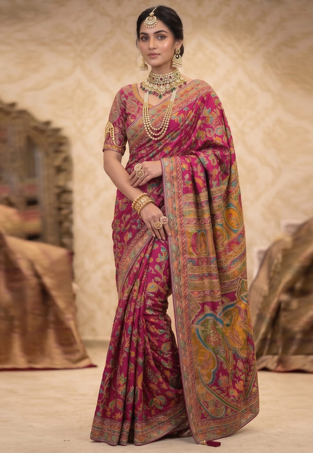 Pink Crepe Silk Saree With Blouse 329266