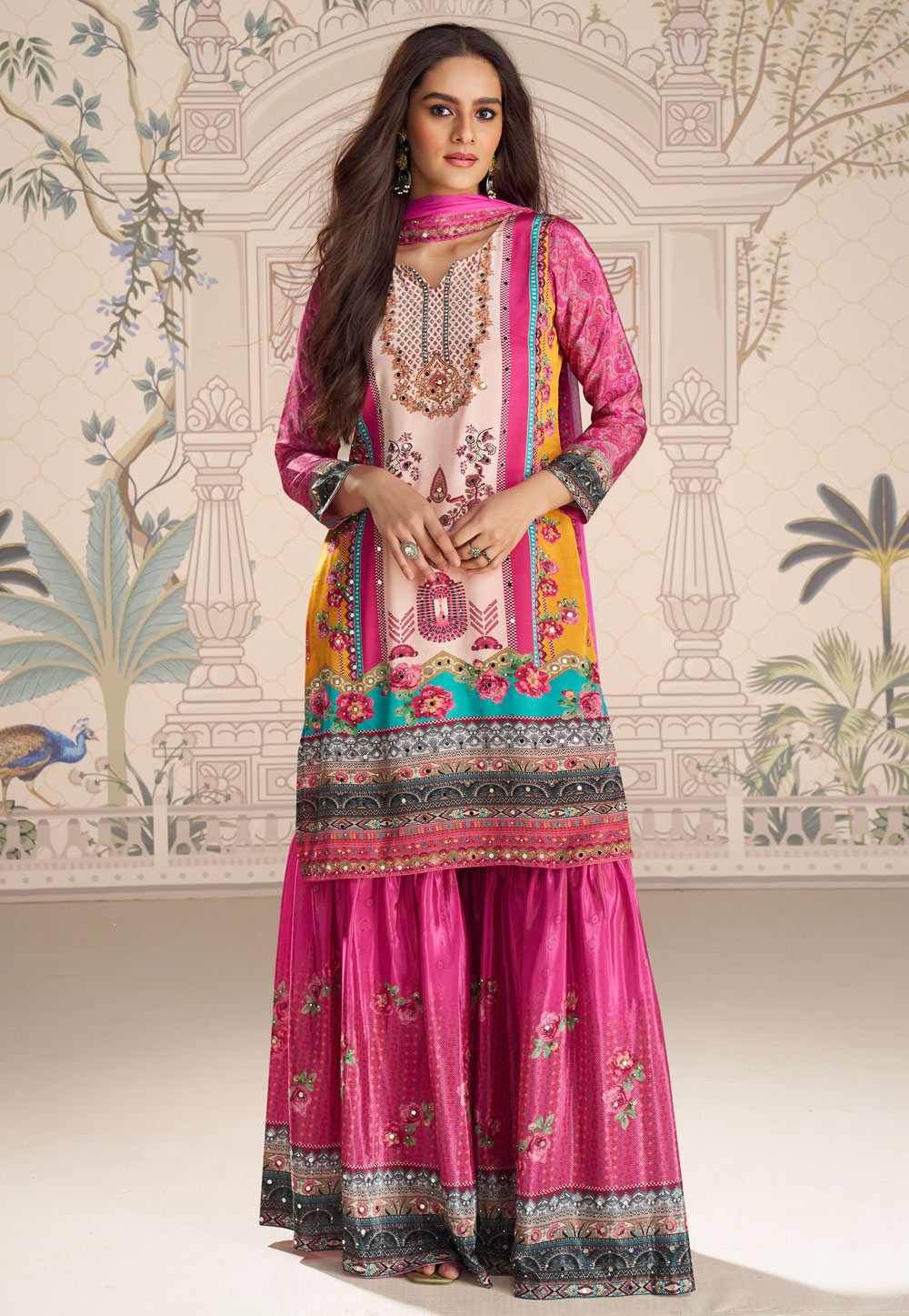 Pink Crepe Silk Sharara Suit 319357