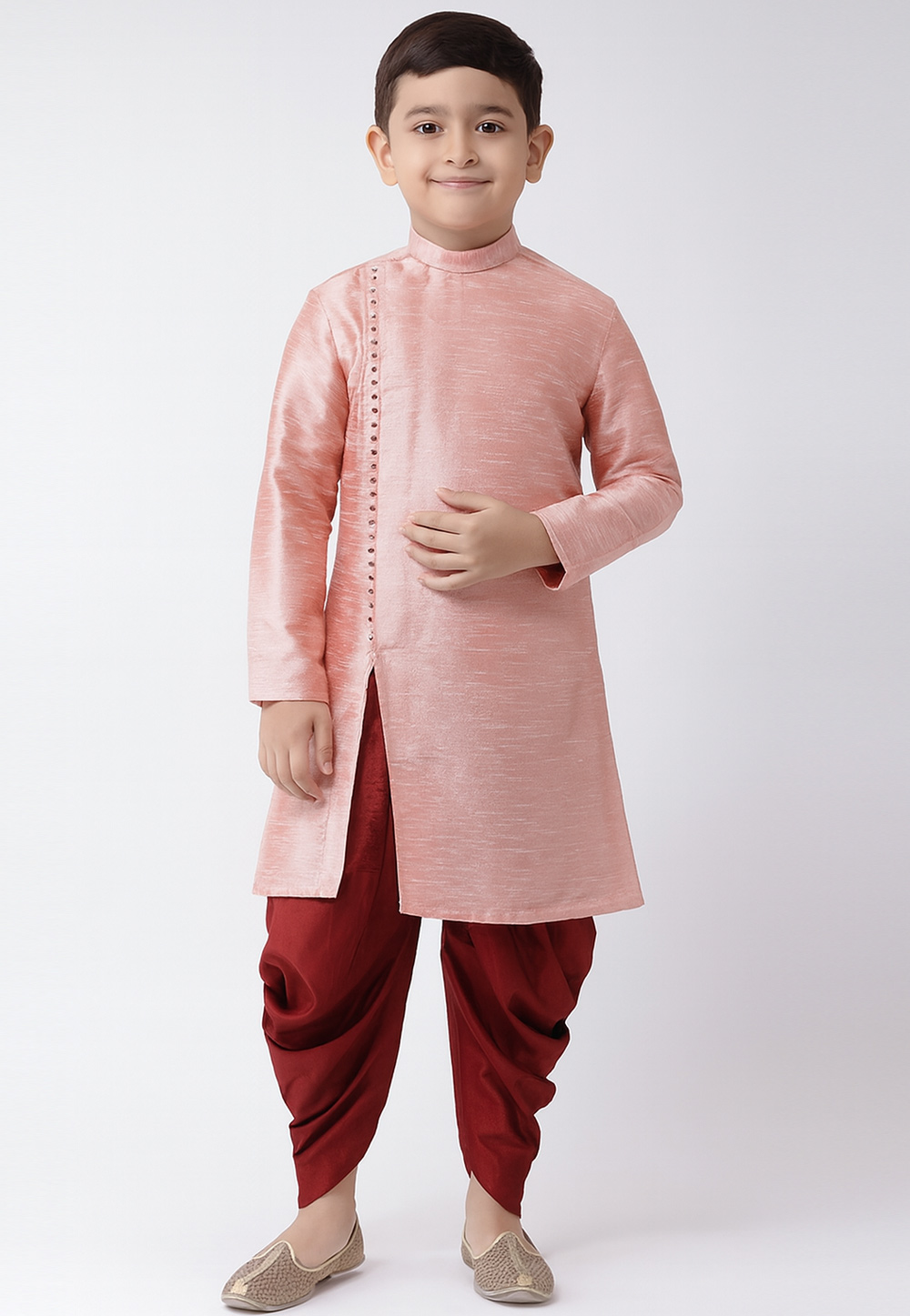 Pink Dupion Silk Kids Dhoti Kurta 320579