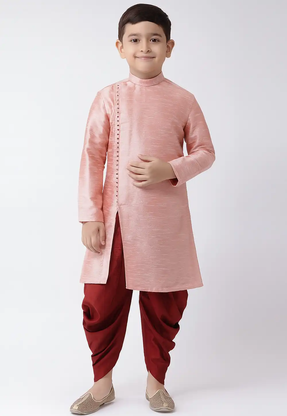 Pink Dupion Silk Kids Dhoti Kurta 320579