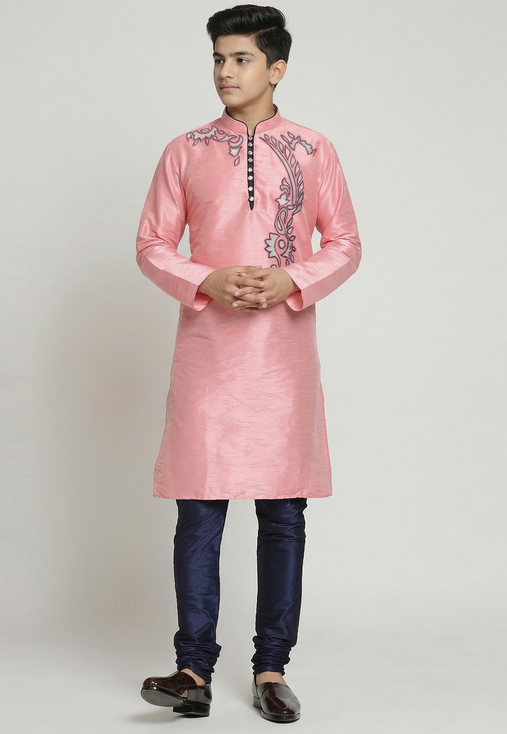 Pink Dupion Silk Kids Kurta Pajama 329323