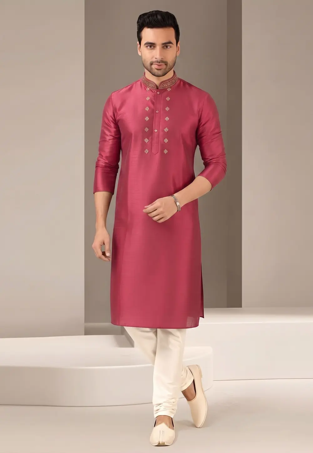 Pink Dupion Silk Kurta Pajama 331952