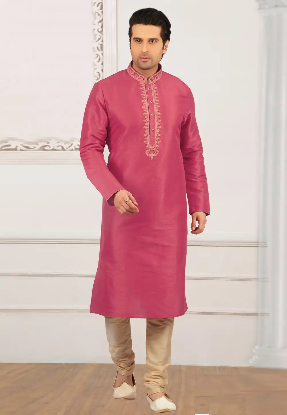 Pink Dupion Silk Kurta Pajama 309960