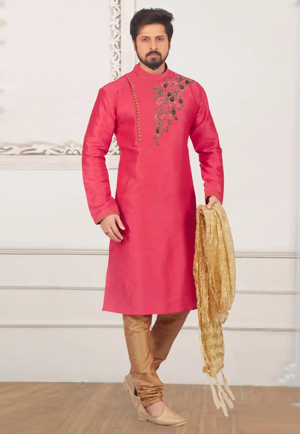 Pink Dupion Silk Kurta Pajama 312925