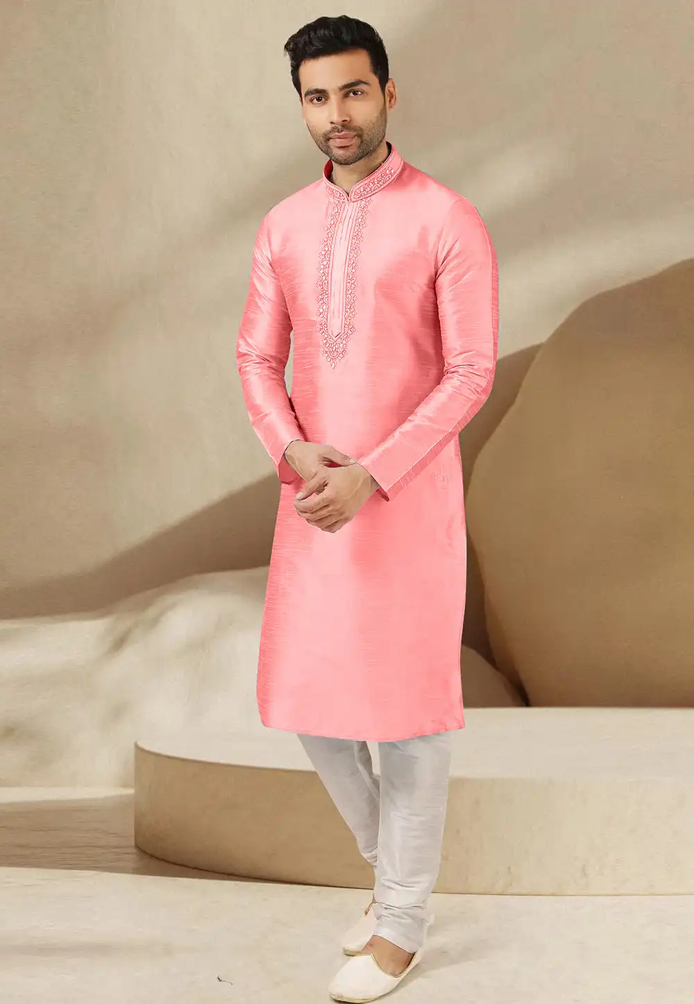 Pink Dupion Silk Kurta Pajama 279703