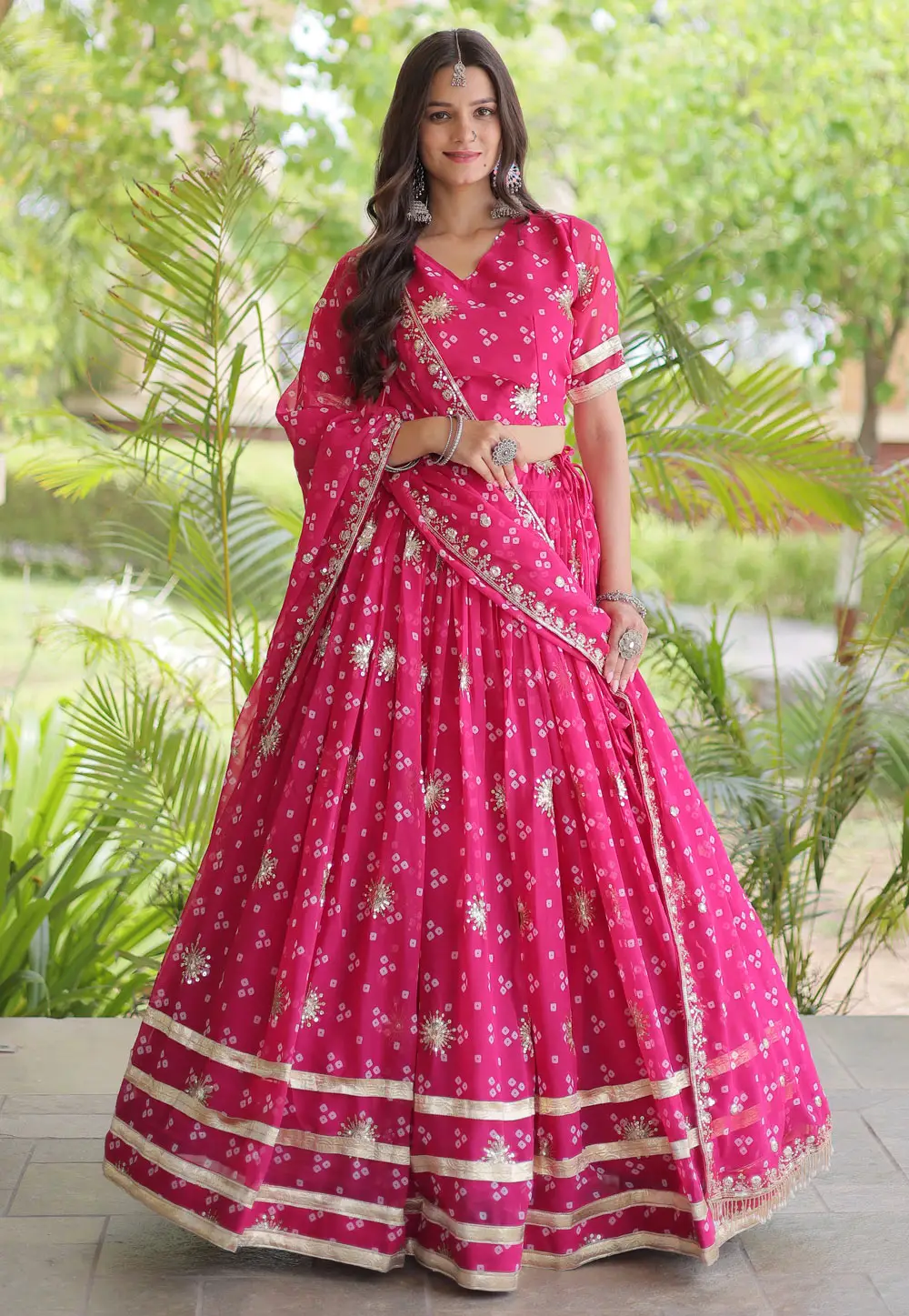 Pink Faux Georgette Circular Lehenga Choli 333366