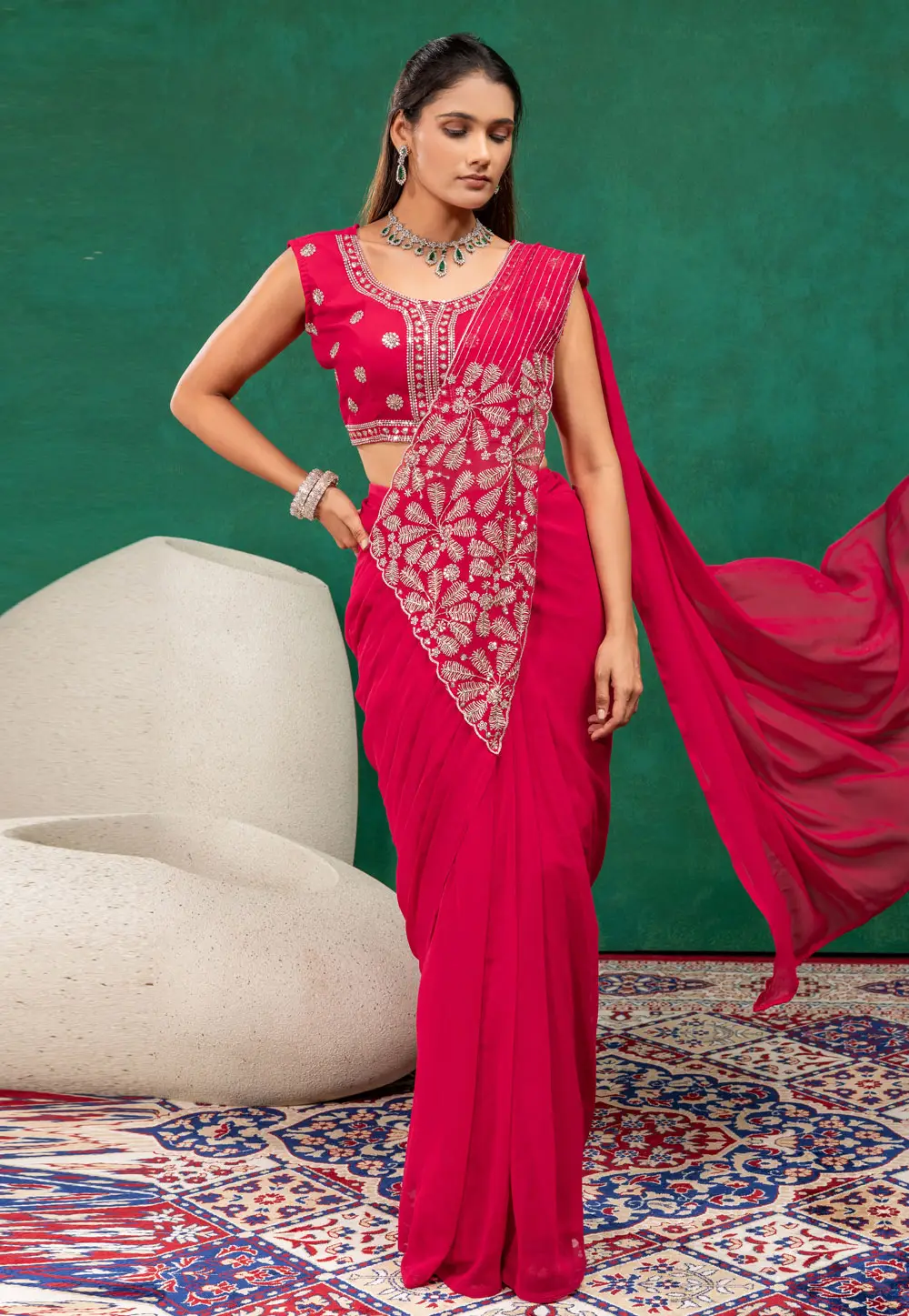 Pink Faux Georgette Designer Saree 334536