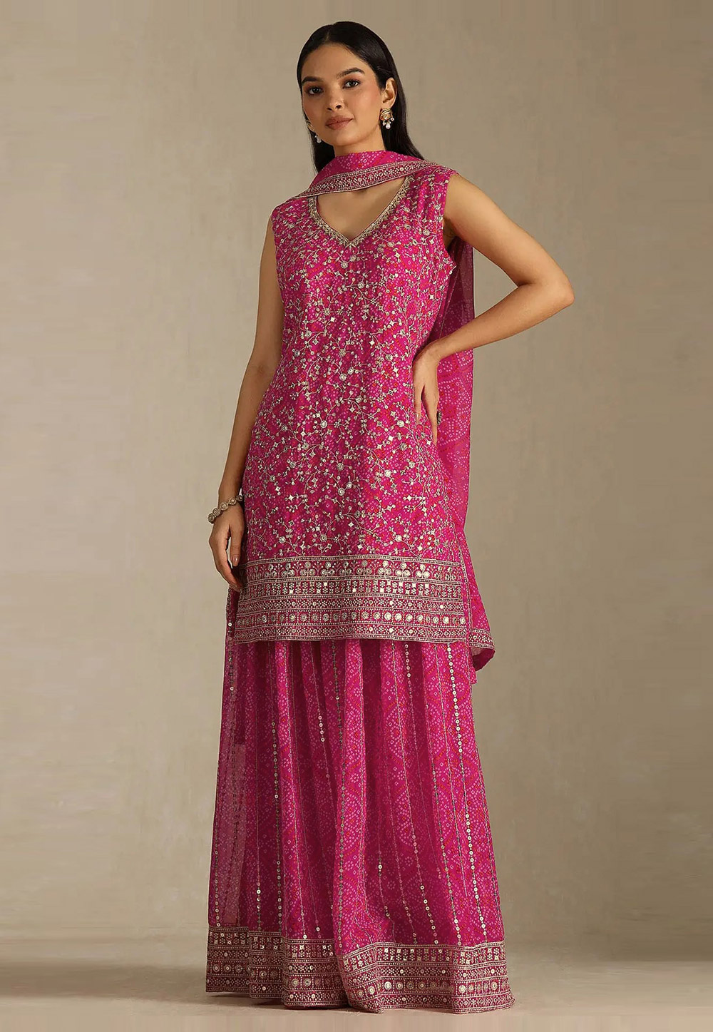 Pink Faux Georgette Embroidered Palazzo Suit 330369
