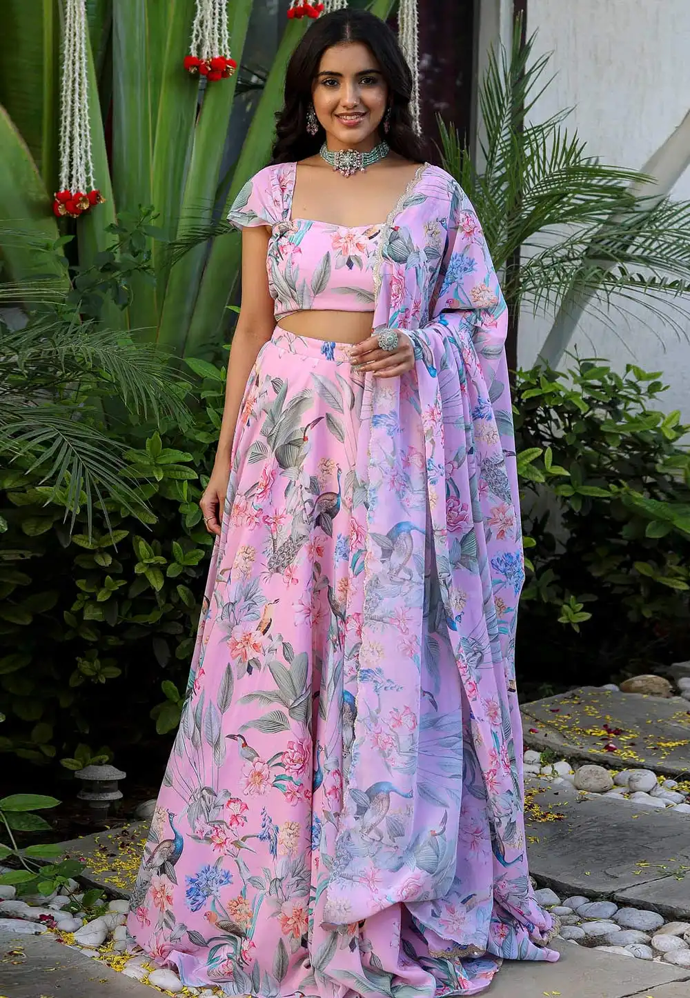 Pink Faux Georgette Floral print Lehenga choli 312691