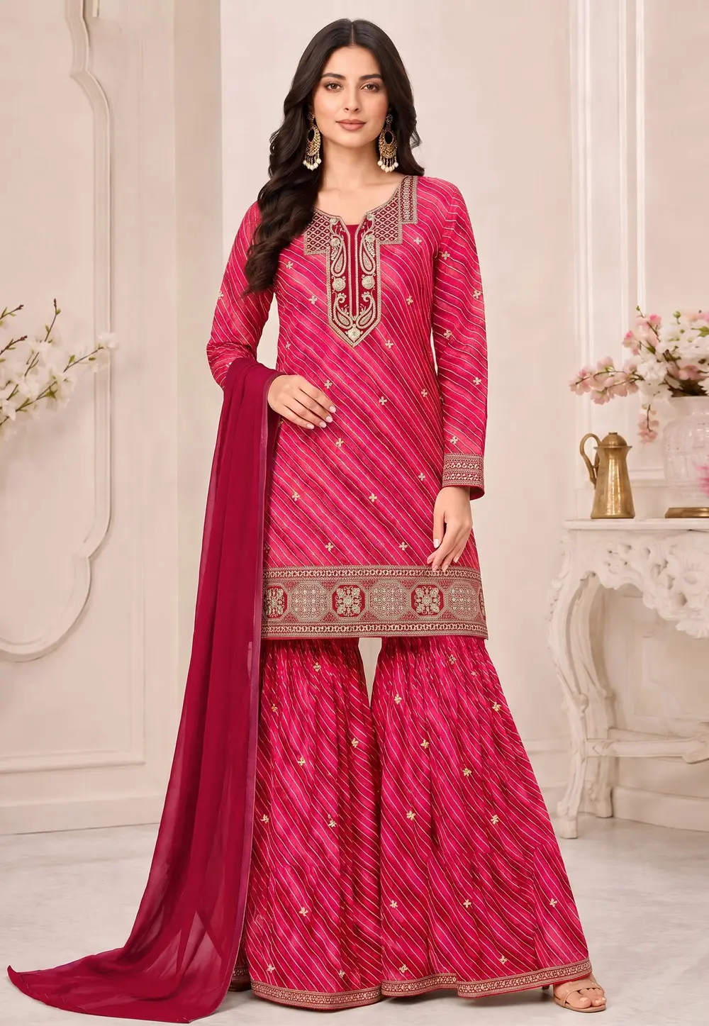 Pink Faux Georgette Gharara Suit 332102