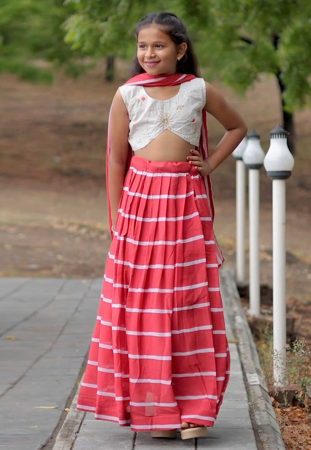 Pink Faux Georgette Kids Lehenga Choli 282077