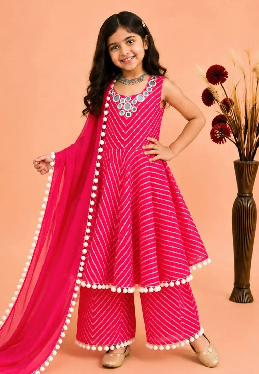 Pink Faux Georgette Kids Palazzo Suit 334613