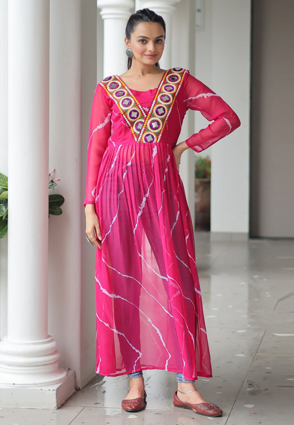 Pink Faux Georgette Navratri Wear Tunic 313021
