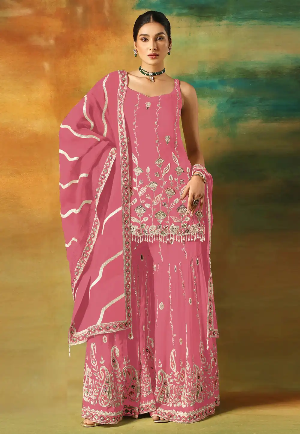 Pink Faux Georgette Sharara Suit 315458