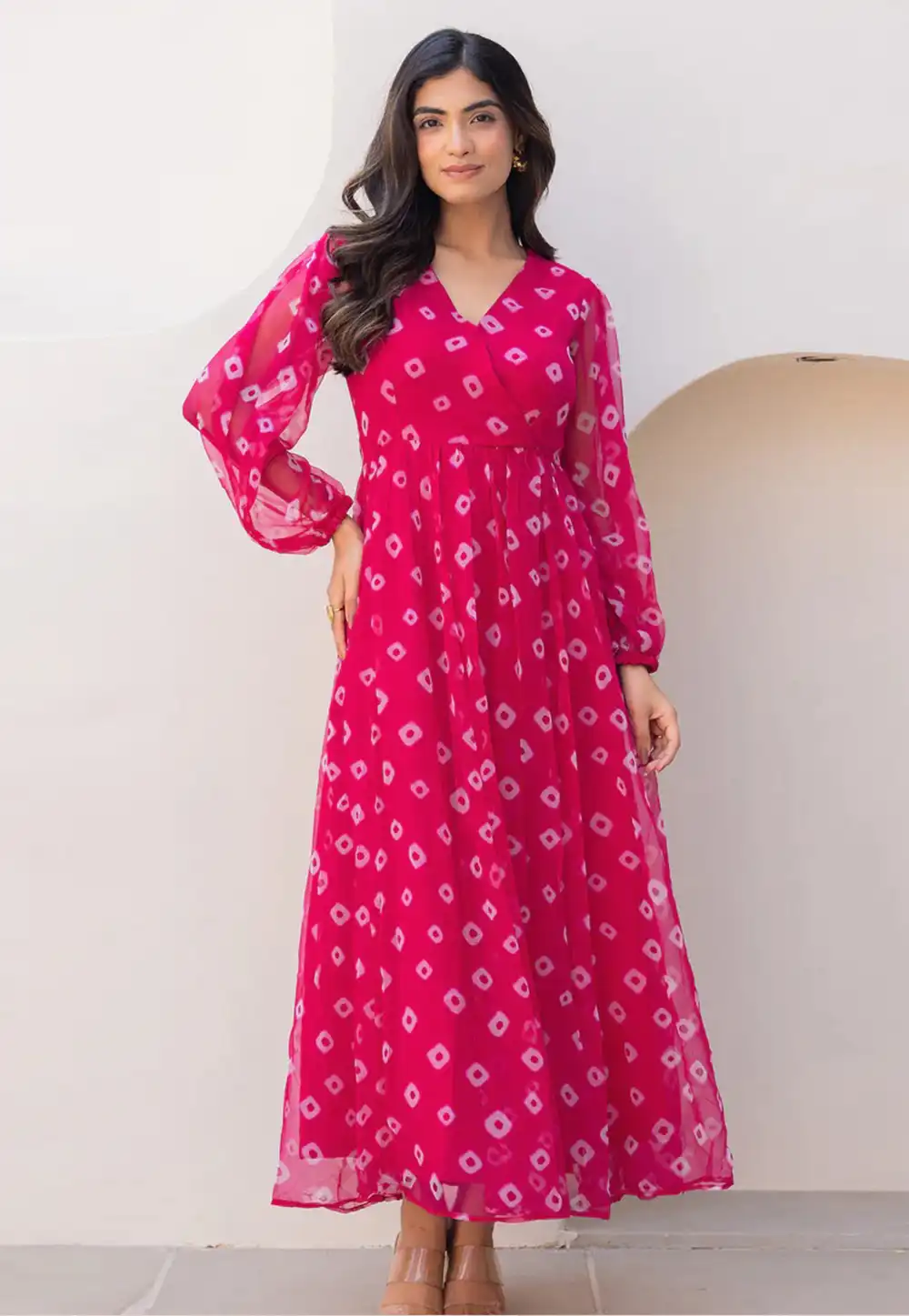 Pink Faux Georgette Printed Gown 314249