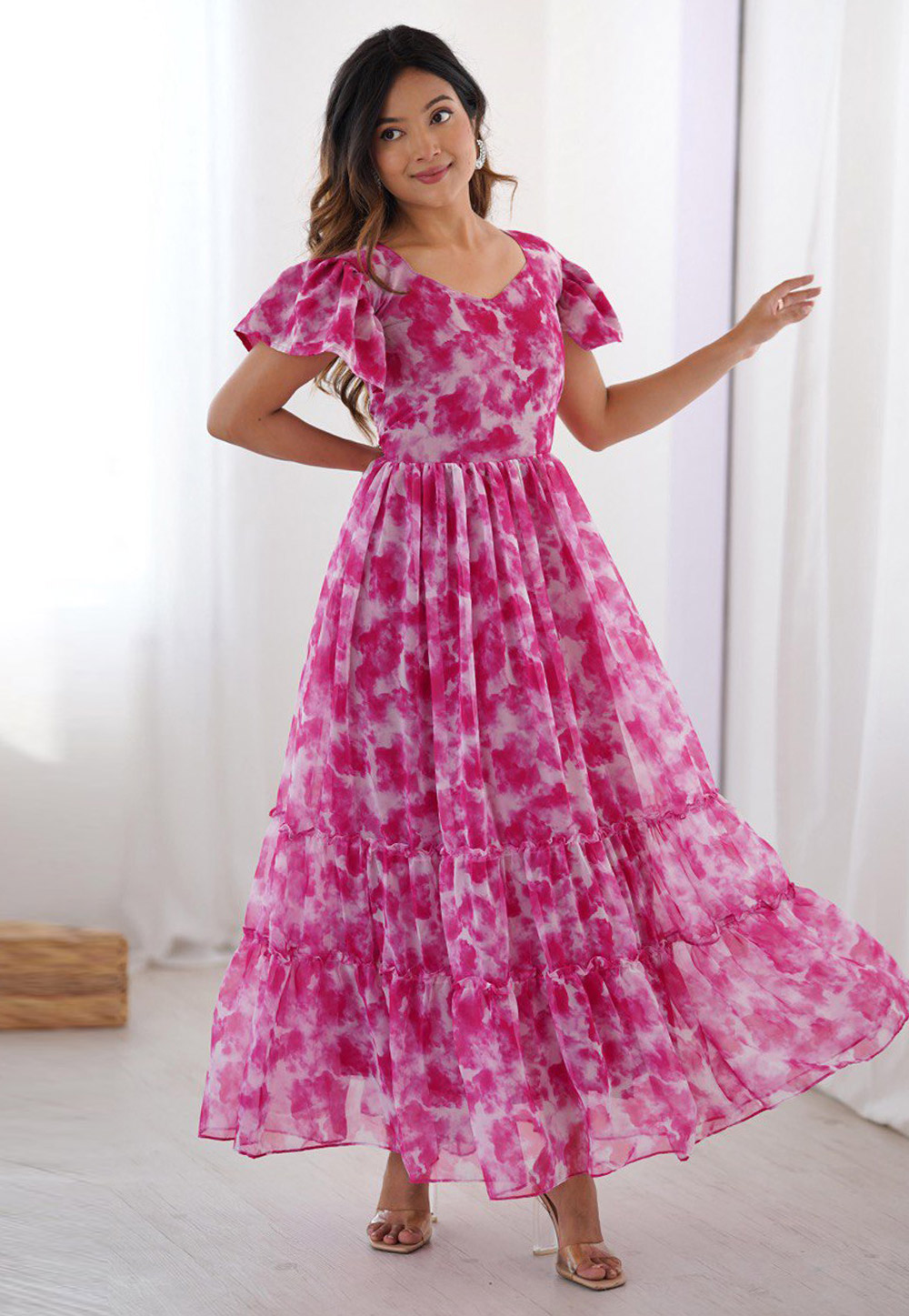 Pink Faux Georgette Printed Gown 310651