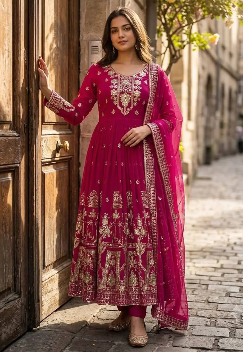 Pink Faux Georgette Readymade Anarkali Suit 333003