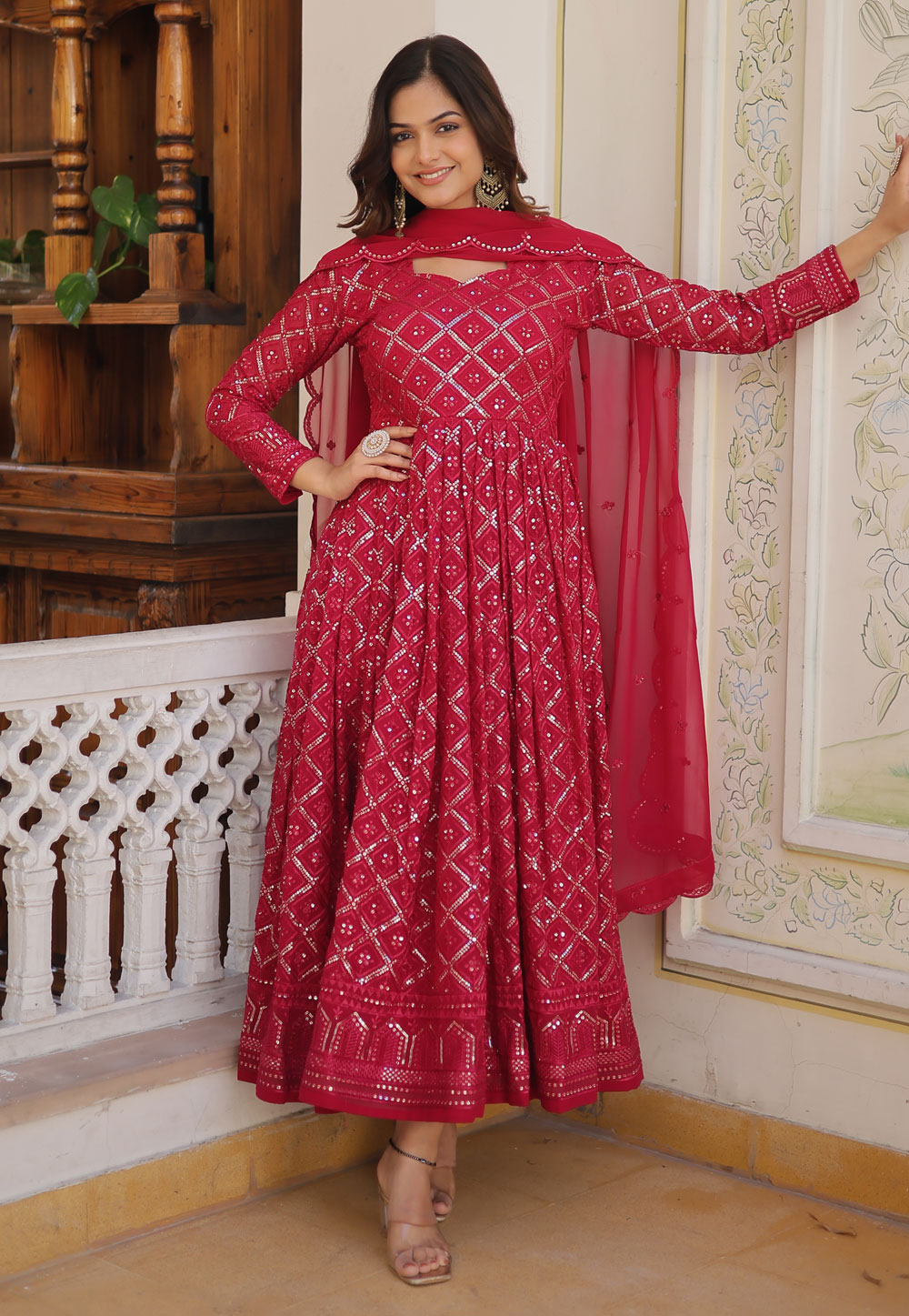 Pink Faux Georgette Readymade Anarkali Suit 282491