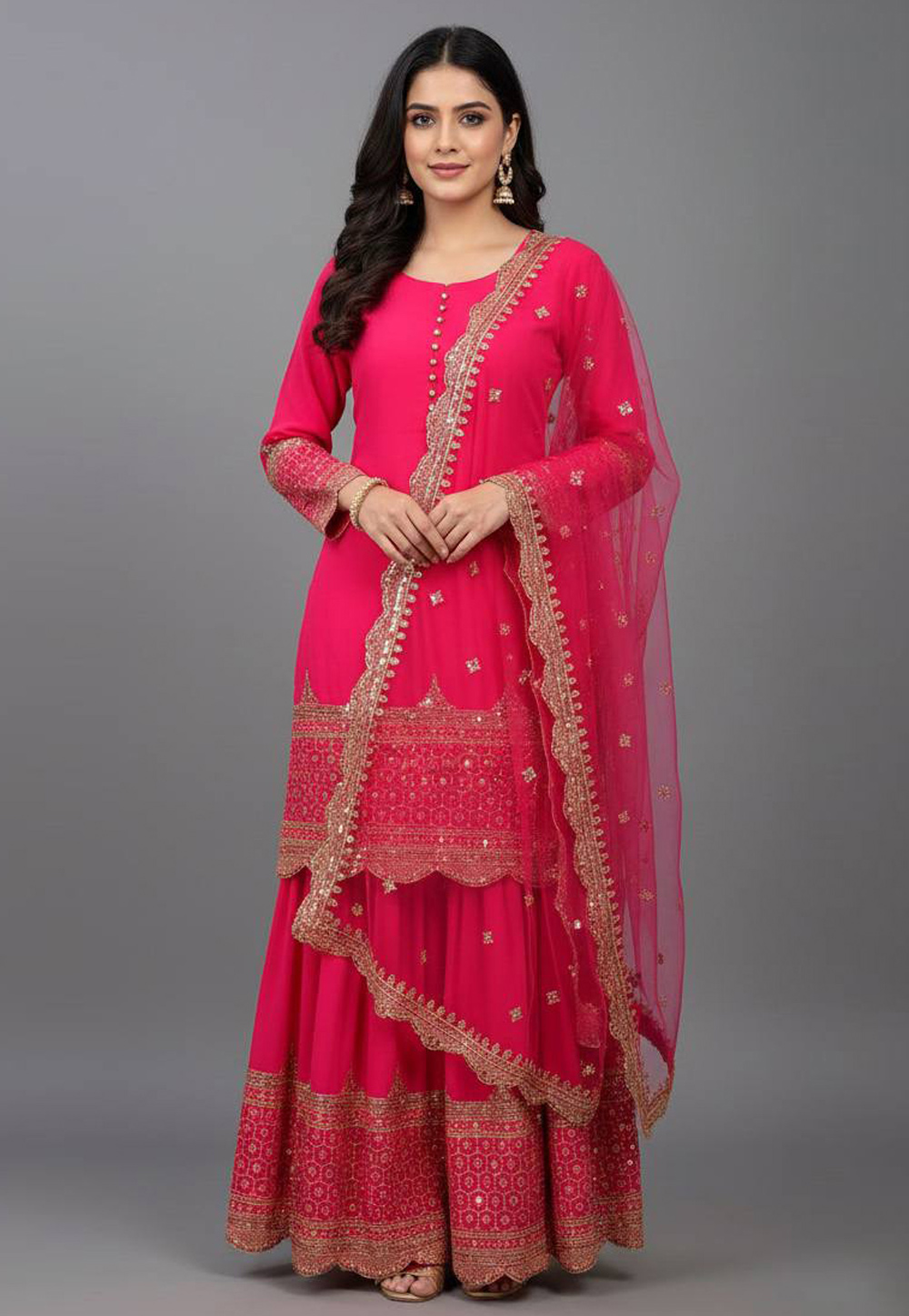 Pink Faux Georgette Readymade Gharara Suit 322766