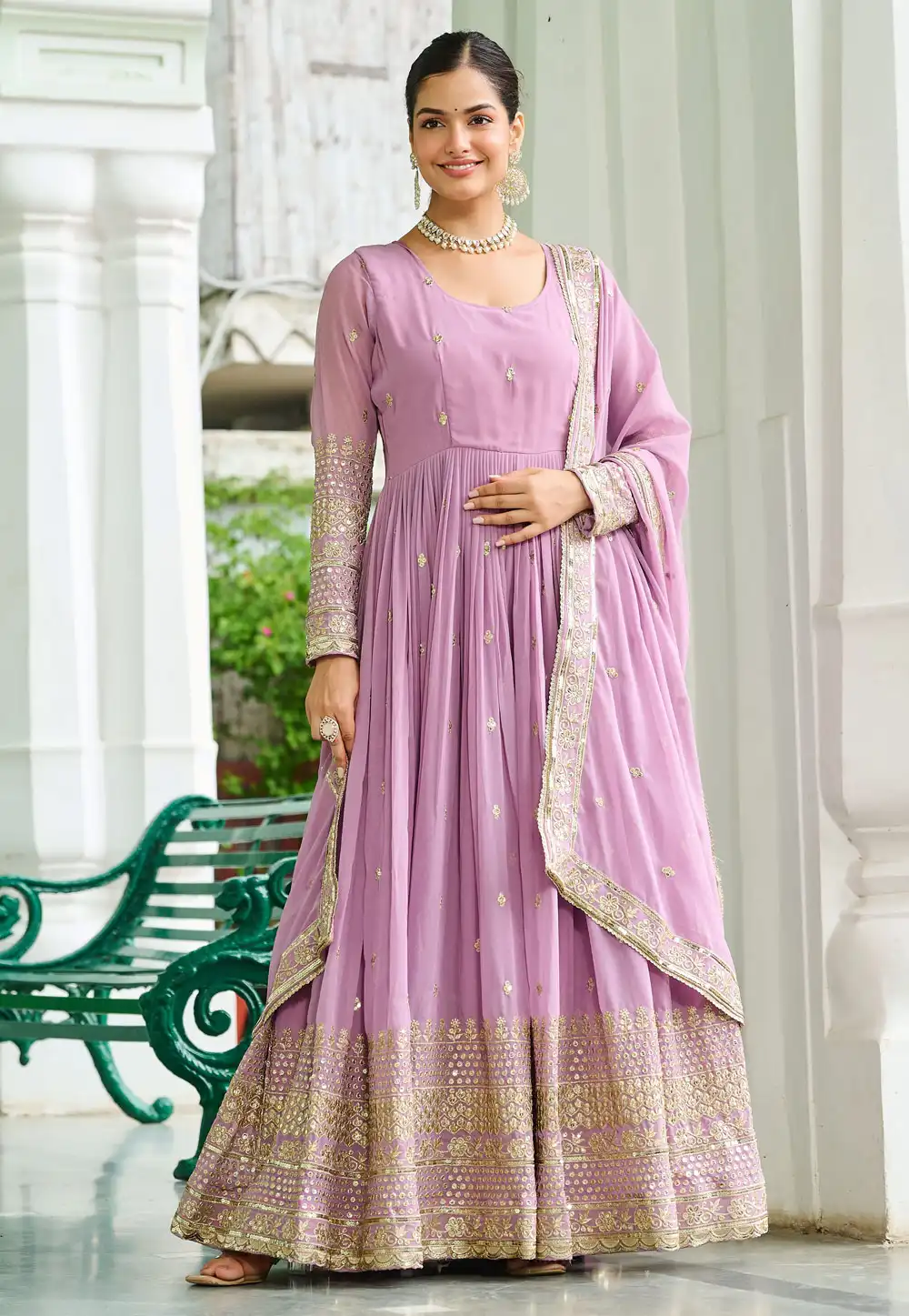 Pink Faux Georgette Readymade Long Anarkali Suit 316270