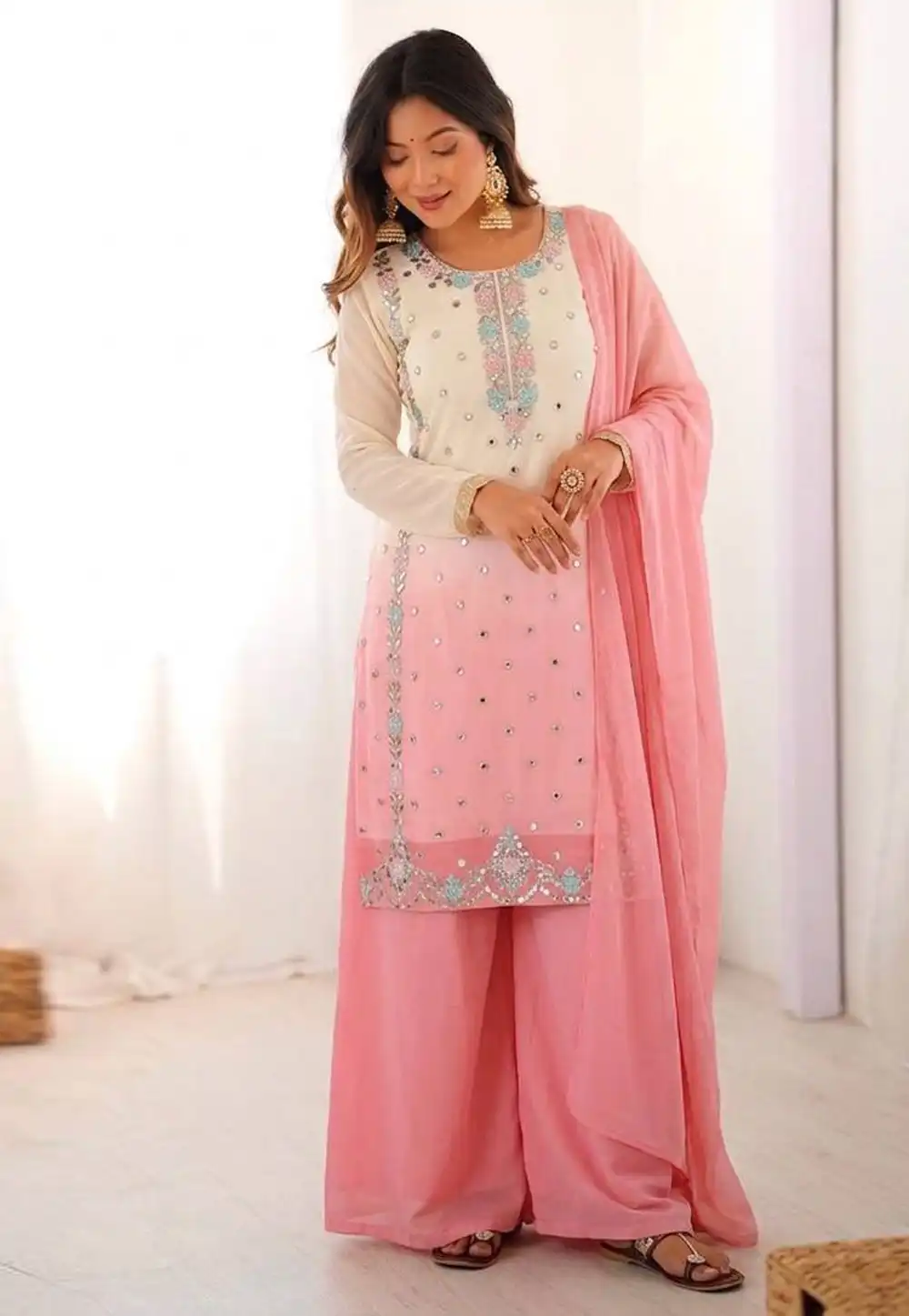 Pink Faux Georgette Readymade Pakistani Suit 330426