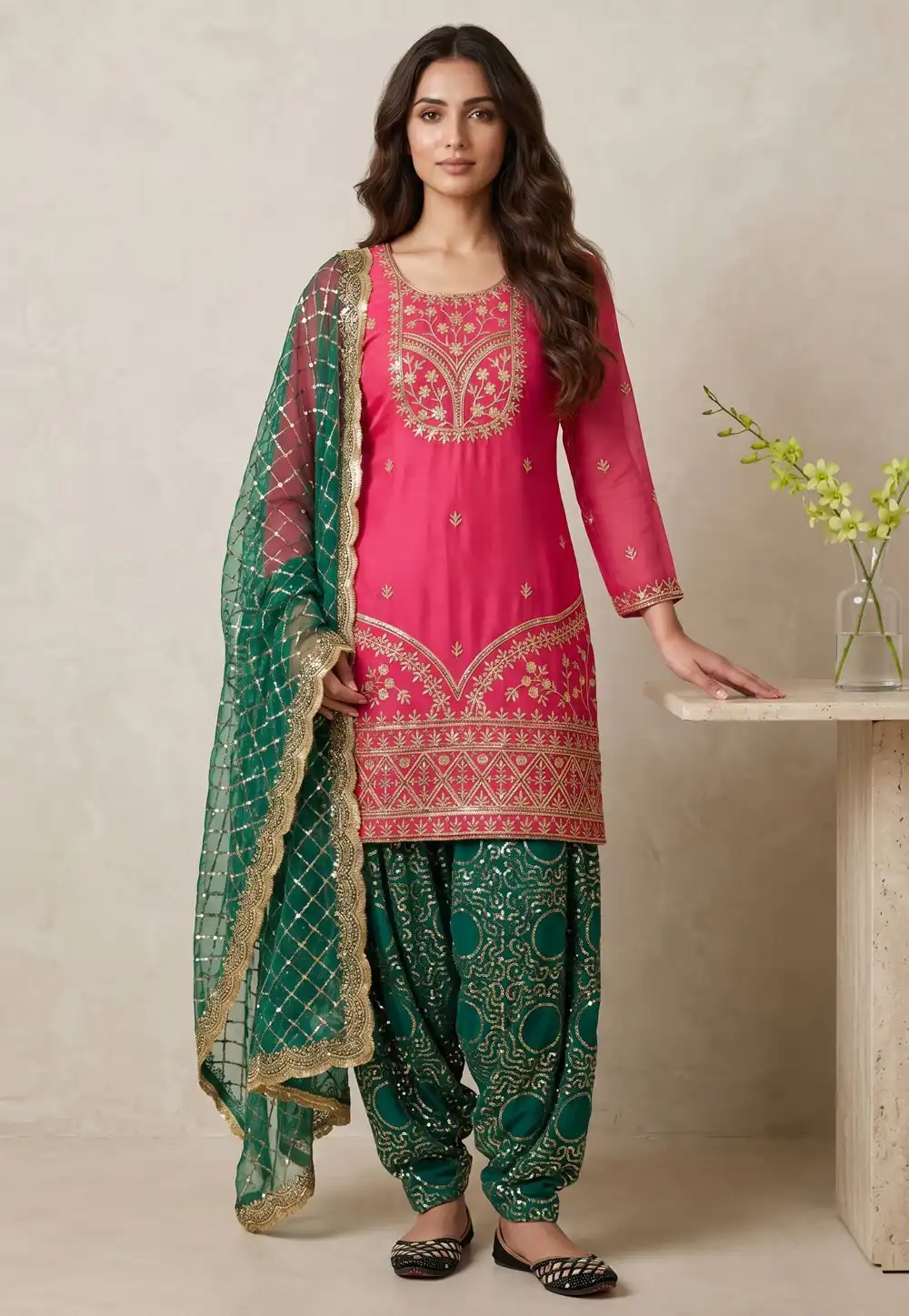 Pink Faux Georgette Readymade Punjabi Suit 330684