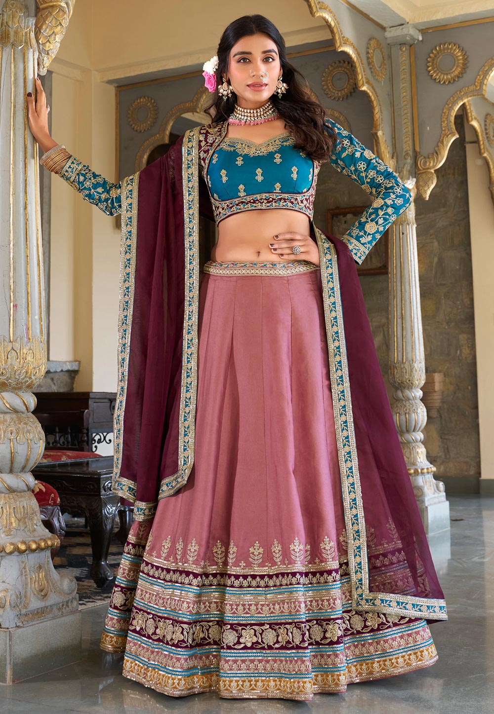 Pink Georgette A Line Lehenga Choli 307531