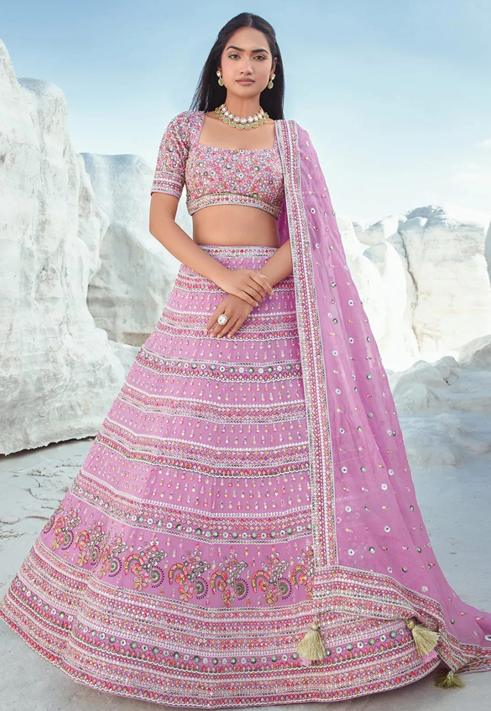 Pink Georgette A Line Lehenga Choli 310241