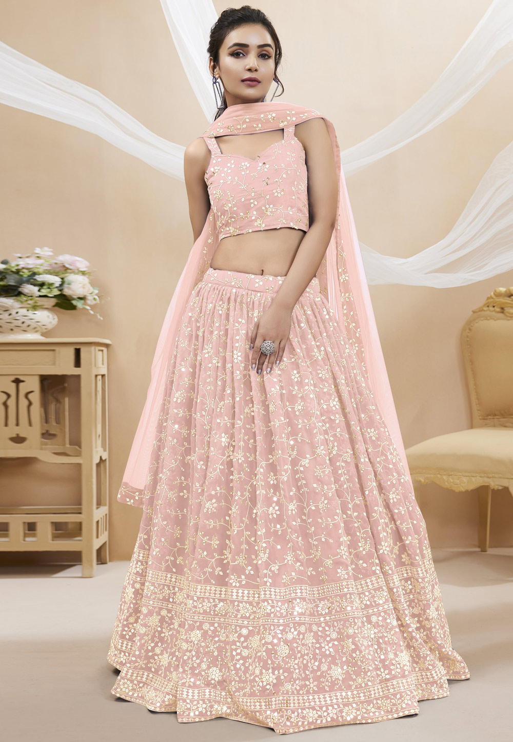 Pink Georgette Circular Lehenga Choli 280329