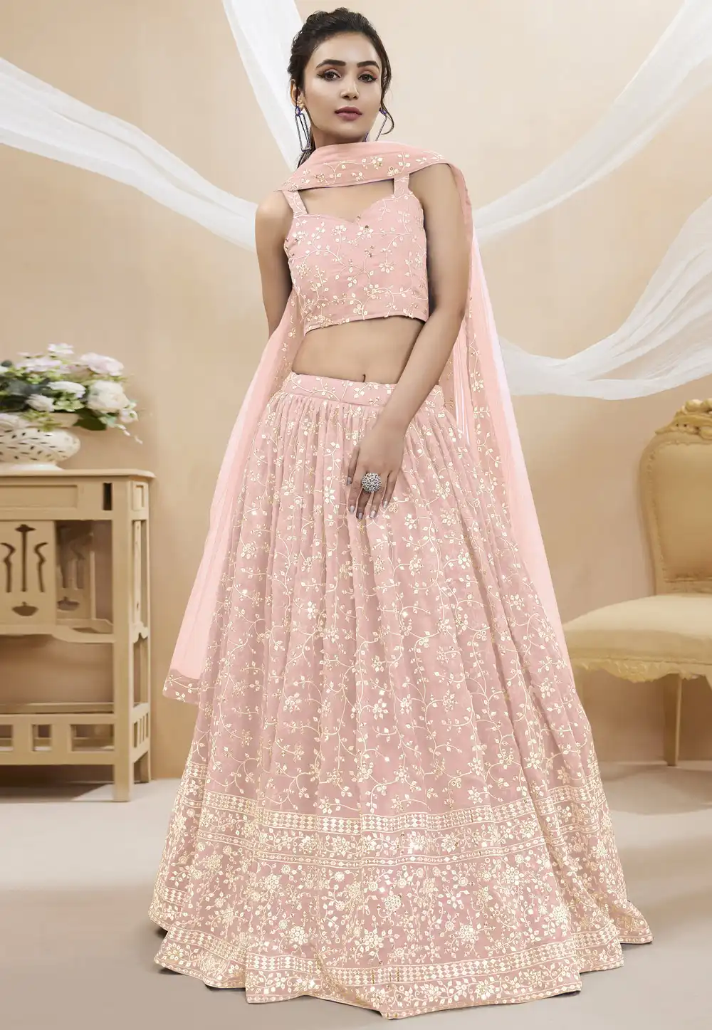 Pink Georgette Circular Lehenga Choli 280329