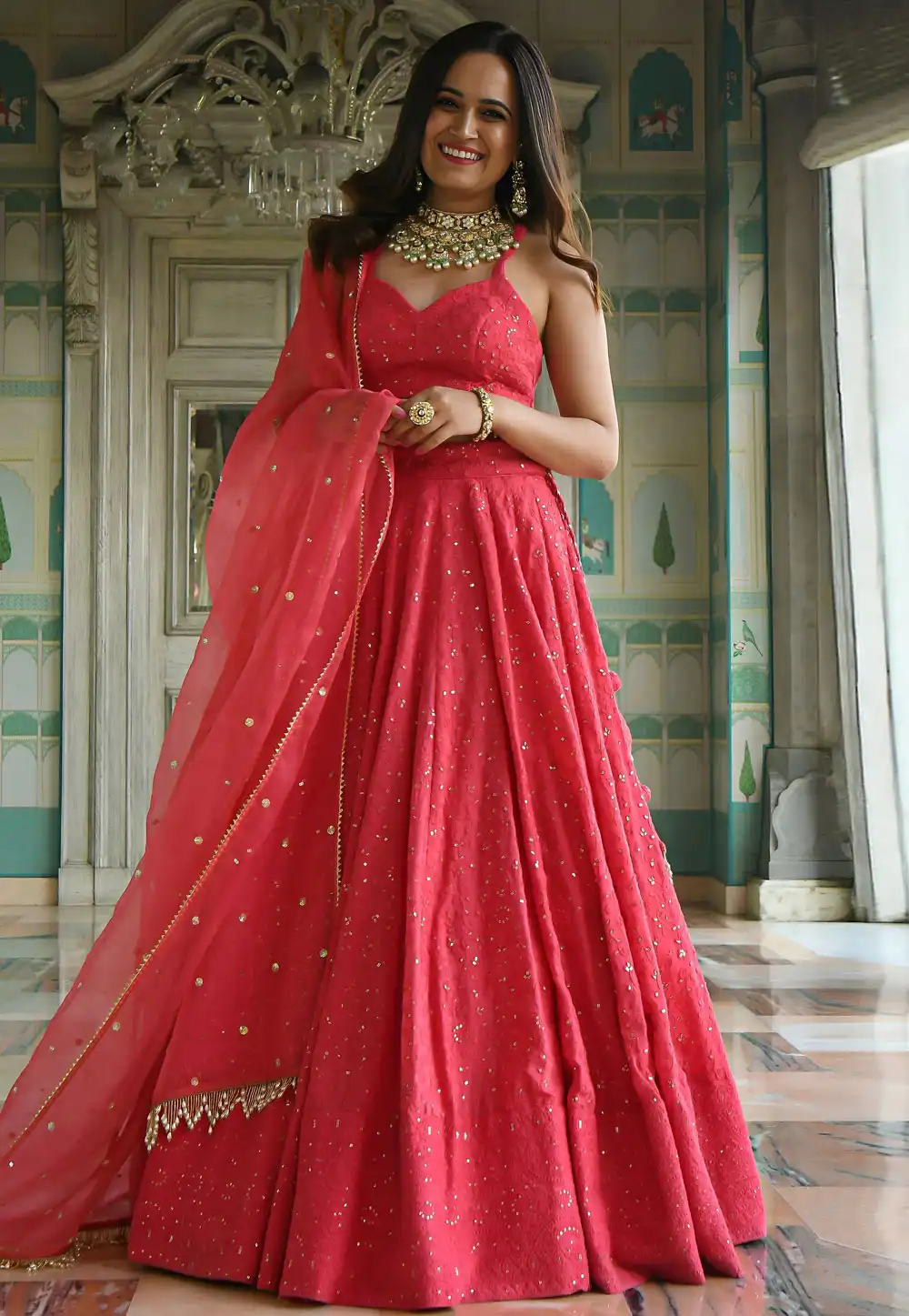 Pink Georgette Circular Lehenga Choli 328548