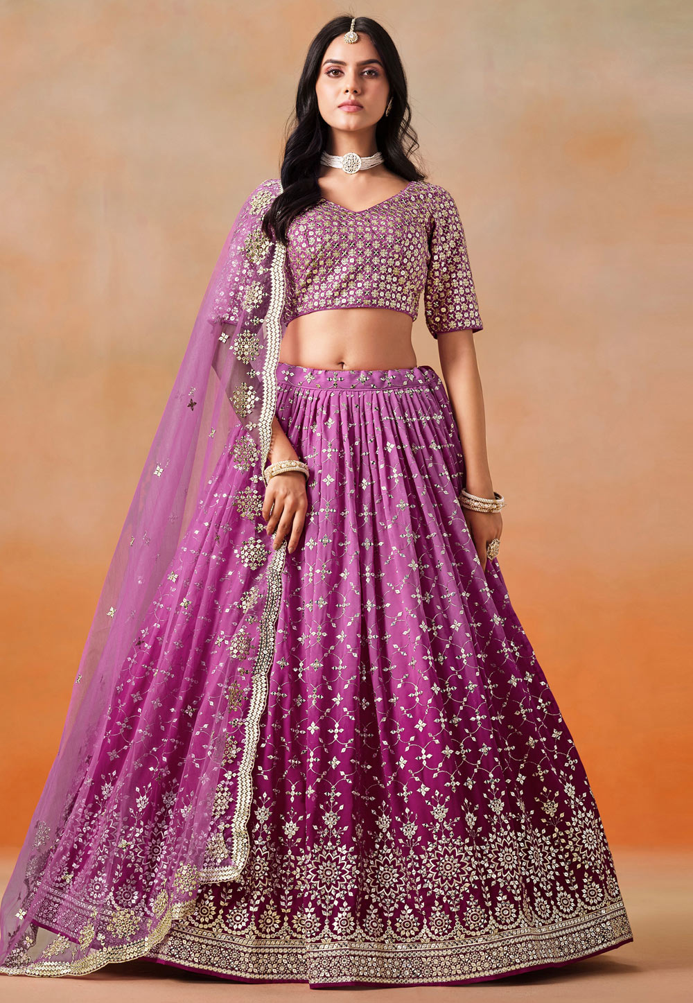 Pink Georgette Circular Lehenga Choli 311647