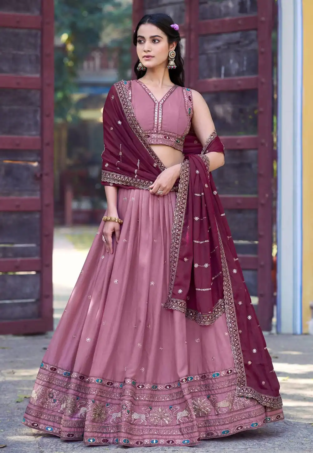 Pink Georgette Circular Lehenga Choli 327807