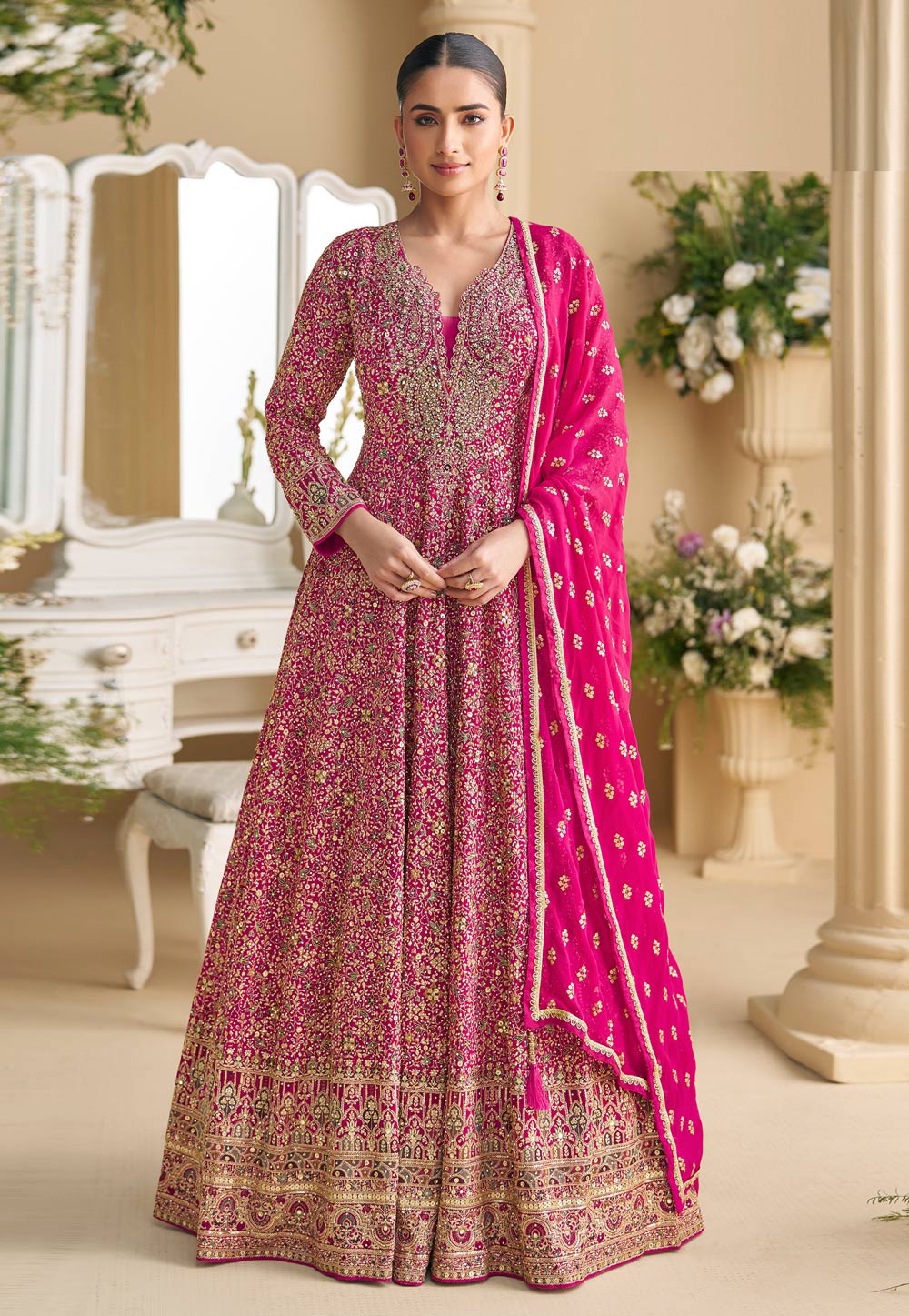 Pink Georgette Embroidered Anarkali Suit 322072