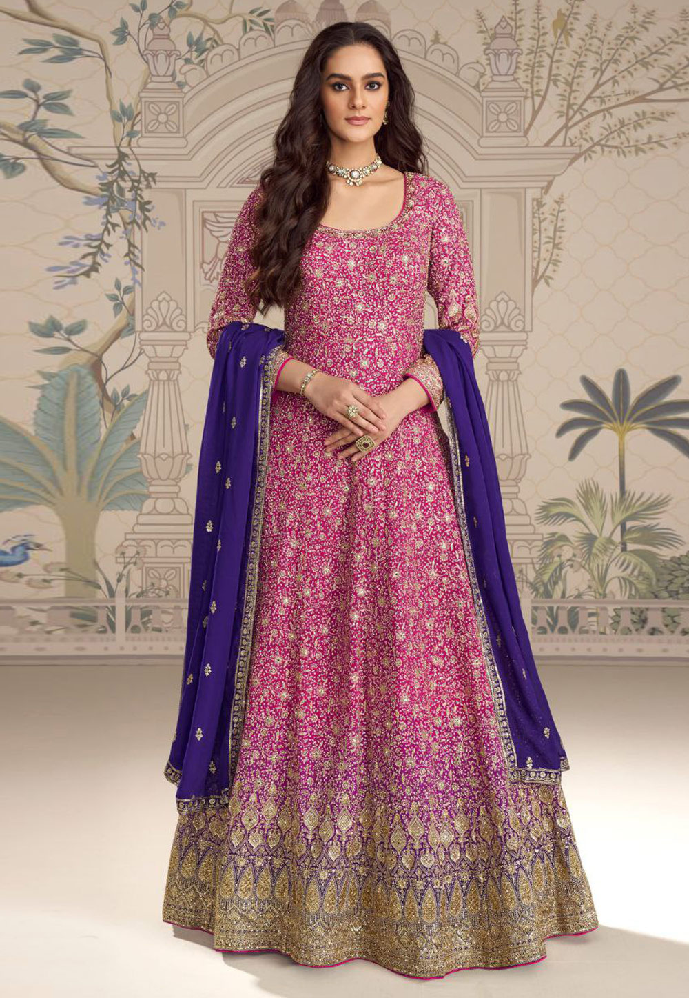 Pink Georgette Embroidered Long Anarkali Suit 322606