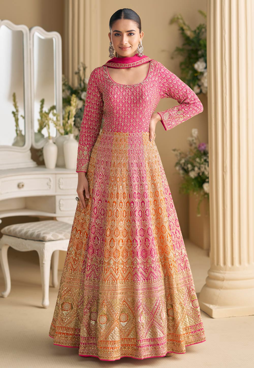 Pink Georgette Embroidered Long Anarkali Suit 321886