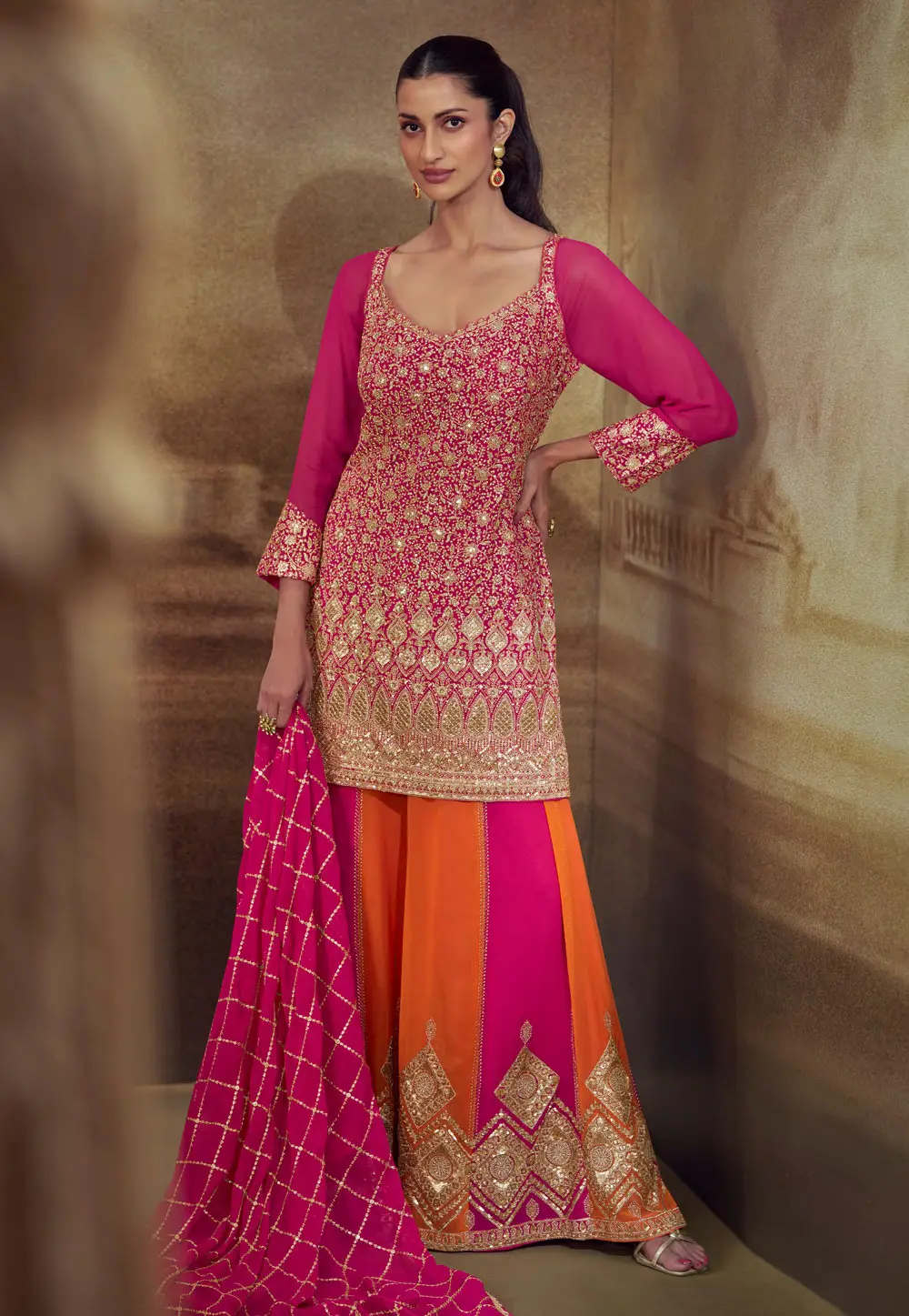 Pink Georgette Embroidered Palazzo Suit 336088