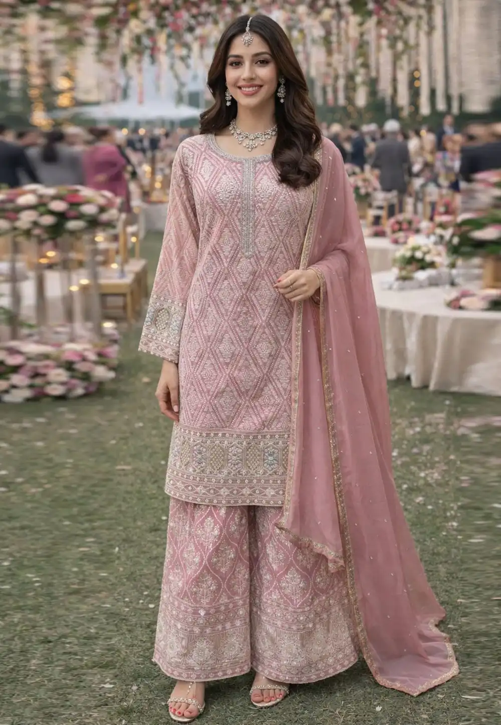 Pink Georgette Embroidered Palazzo Suit 327978