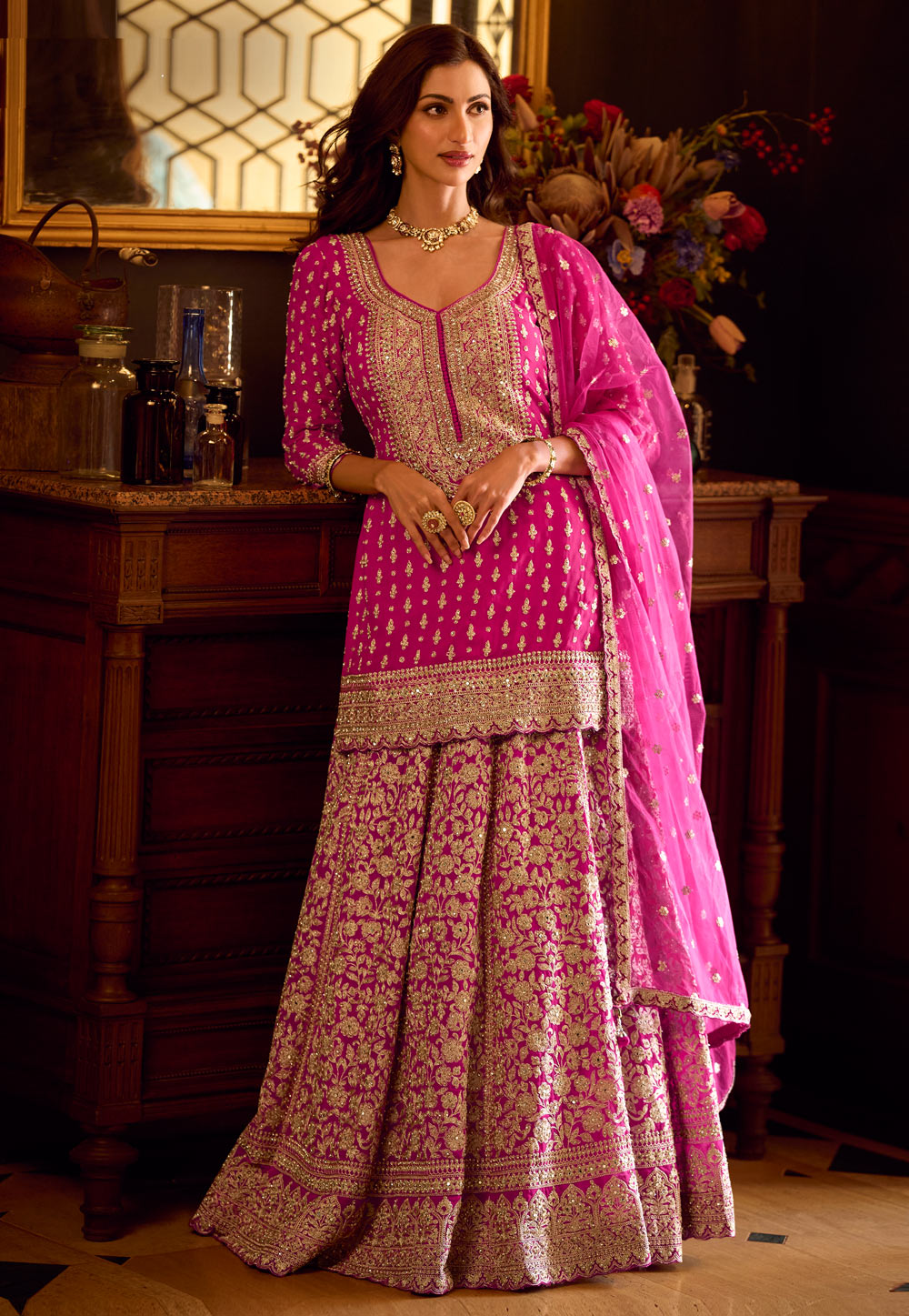 Pink Georgette Indo Western Lehenga Choli 322961