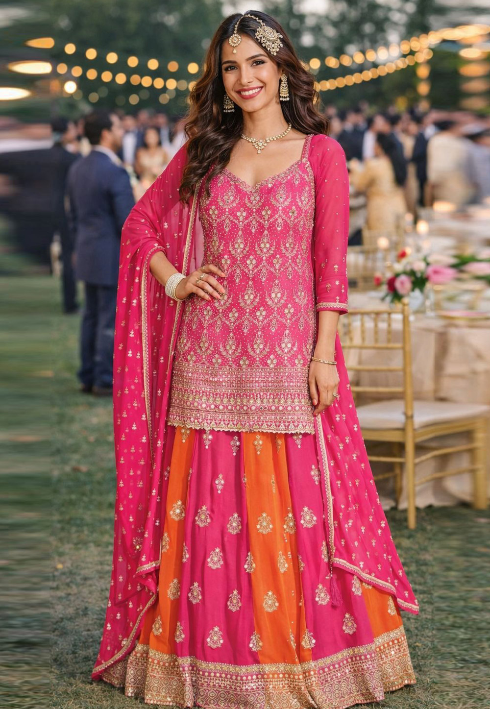 Pink Georgette Indo Western Lehenga Choli 323115