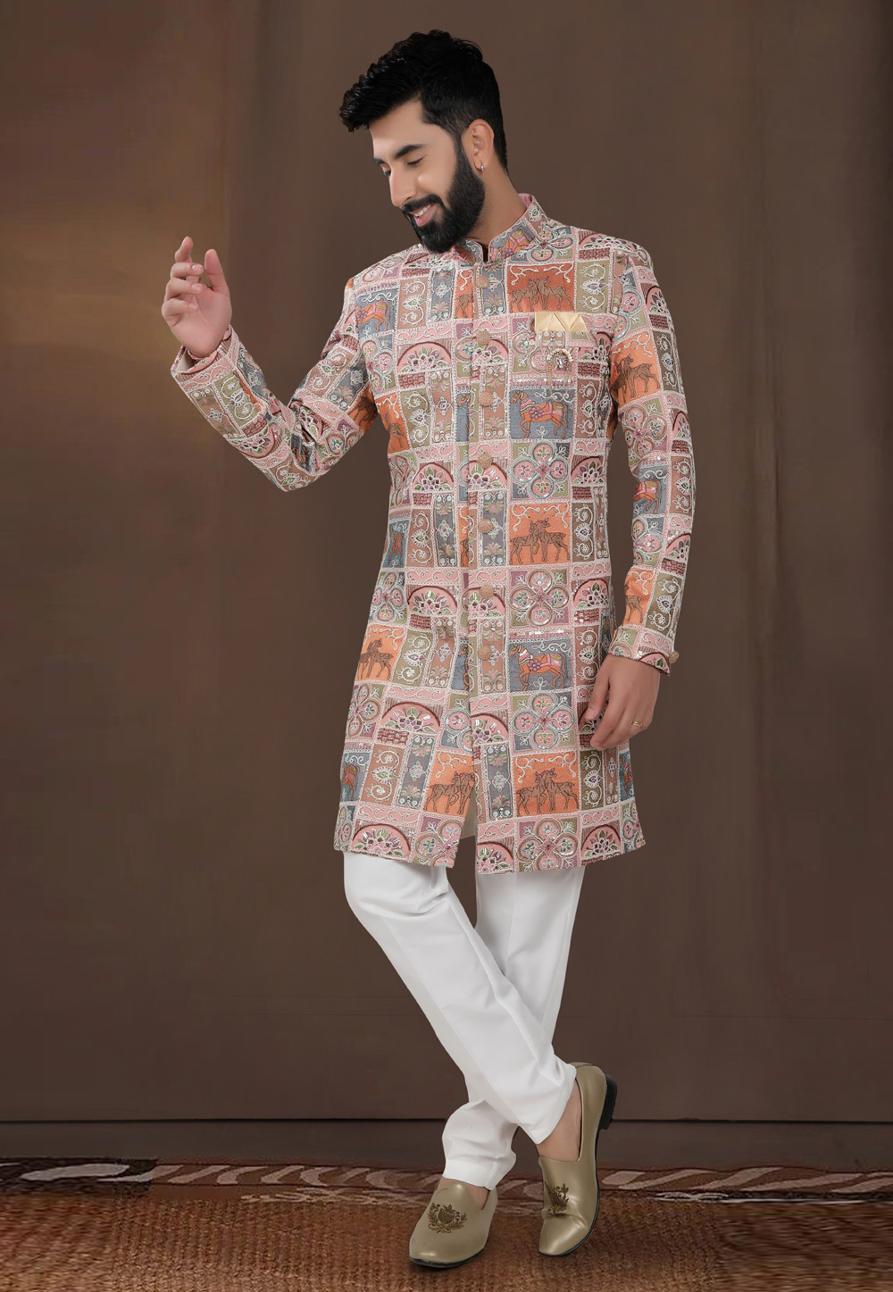 Pink Georgette Indo Western Suit 312807
