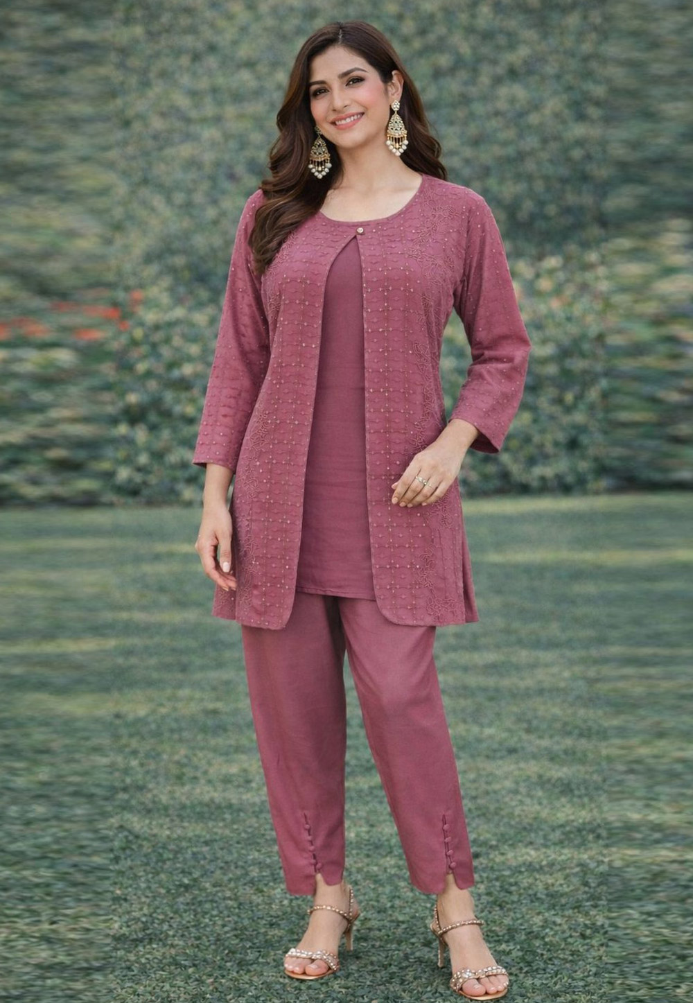Pink Georgette Kurta Set With Pant 326624