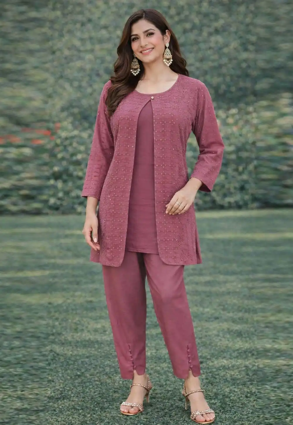 Pink Georgette Kurta Set With Pant 326624