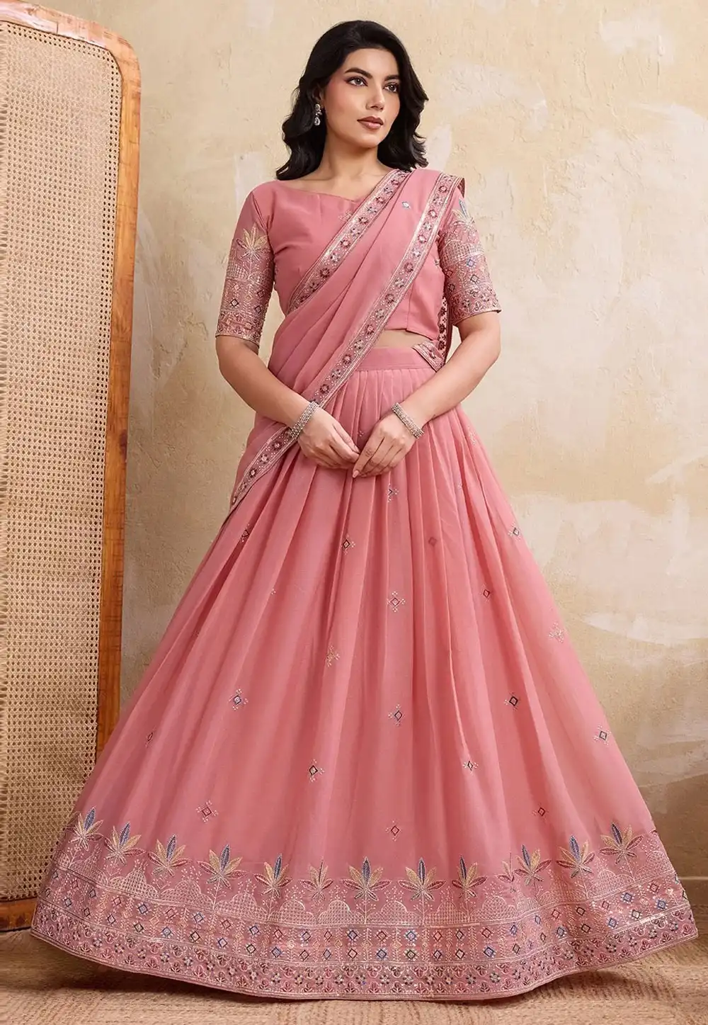 Pink Georgette Lehenga Choli 322440